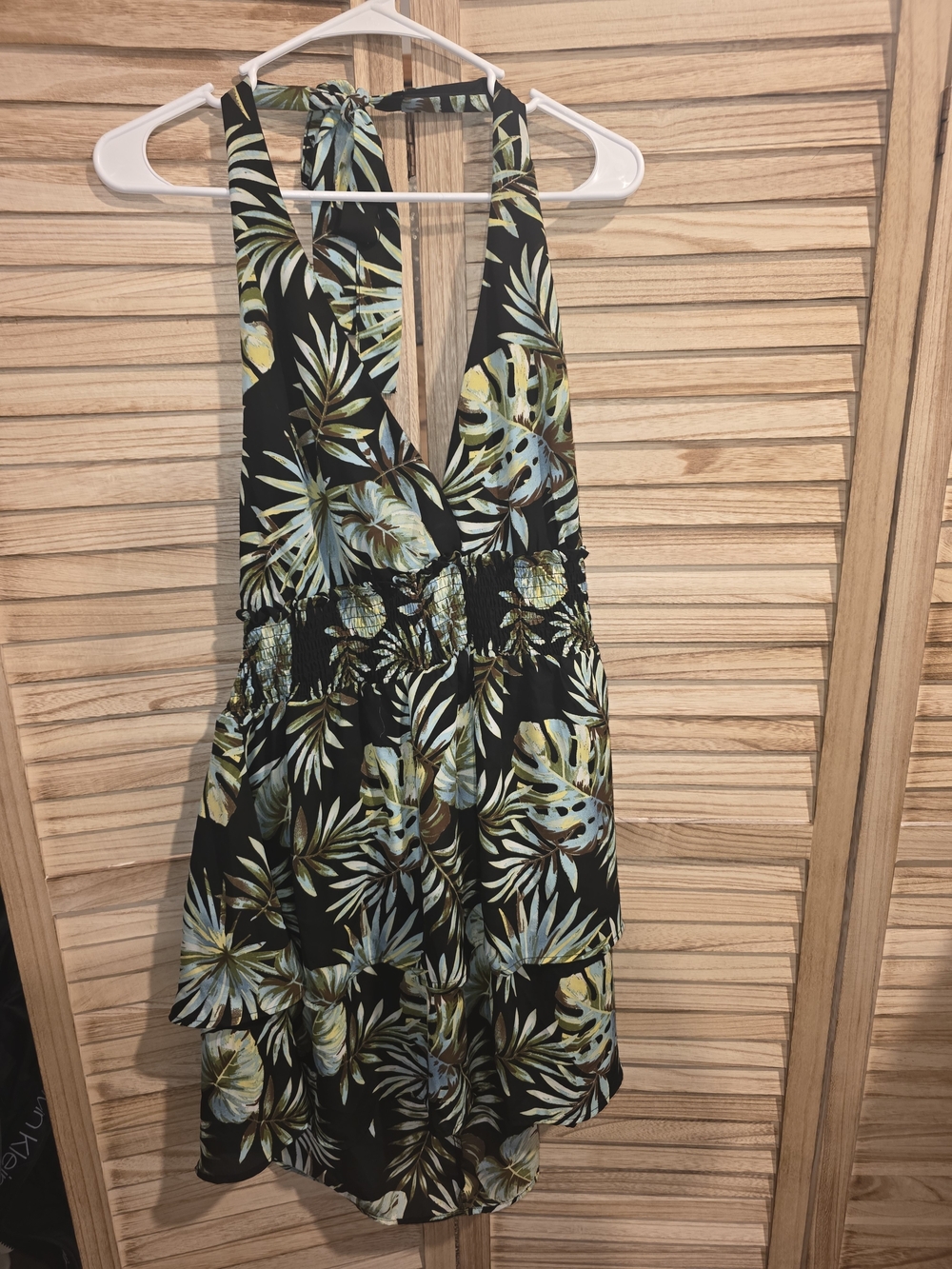 Halter High-Low Tropical Dress in Black and Green